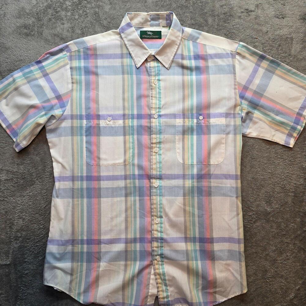 Steeplechase Button Up Shirt Mens L Multicolor Plaid Short Sleeve Casual